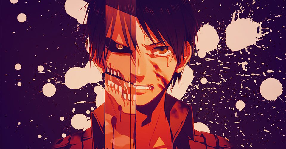 "Le visage intense du Titan Assaillant, ses yeux brillants de détermination et de rage.